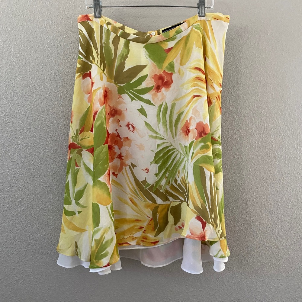 Y2K Silk Midi Skirt Size 16 Tropical Fairycore Feminine Bohemian Boho Festival